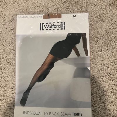 WOLFORD INDIVIDUAL 10 BACK BLACK SEAM TIGHTS SIZE M NUDE